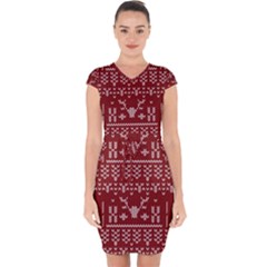 Beautiful Knitted Christmas Pattern Red Capsleeve Drawstring Dress  by Vaneshart