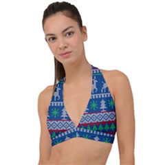 Knitted Christmas Pattern Halter Plunge Bikini Top by Vaneshart