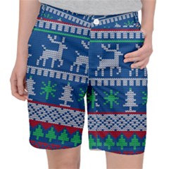 Knitted Christmas Pattern Pocket Shorts