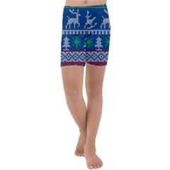 Knitted Christmas Pattern Kids  Lightweight Velour Capri Yoga Leggings by Vaneshart