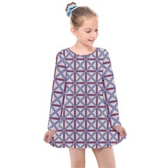 Df Donos Grid Kids  Long Sleeve Dress by deformigo