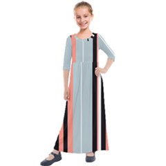 Bandes Orange/Bleu/Noir Kids  Quarter Sleeve Maxi Dress