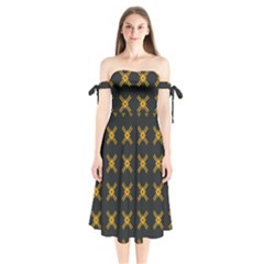 Df Ikonos Quanika Shoulder Tie Bardot Midi Dress by deformigo