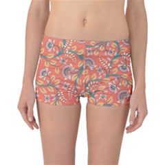 Coral Floral Paisley Boyleg Bikini Bottoms