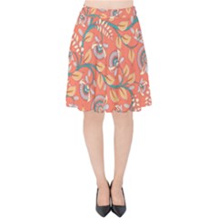 Coral Floral Paisley Velvet High Waist Skirt by mccallacoulture