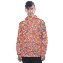 Coral Floral Paisley Men s Front Pocket Pullover Windbreaker by mccallacoulture