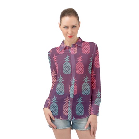 Pineapple Wallpaper Pattern 1462307008mhe Long Sleeve Chiffon Shirt by Sobalvarro