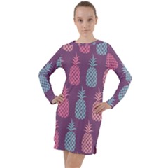 Pineapple Wallpaper Pattern 1462307008mhe Long Sleeve Hoodie Dress by Sobalvarro