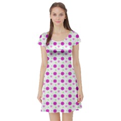 Background Flowers Multicolor Purple Short Sleeve Skater Dress by HermanTelo