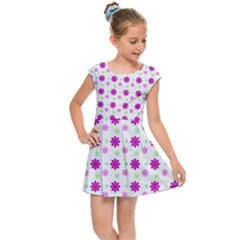 Background Flowers Multicolor Purple Kids  Cap Sleeve Dress