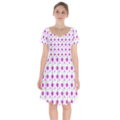 Background Flowers Multicolor Purple Short Sleeve Bardot Dress by HermanTelo