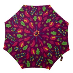 Tropical Flowers On Deep Magenta Hook Handle Umbrellas (medium)
