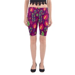 Tropical Flowers On Deep Magenta Yoga Cropped Leggings by mccallacoulture