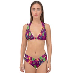 Tropical Flowers On Deep Magenta Double Strap Halter Bikini Set by mccallacoulture