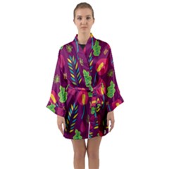 Tropical Flowers On Deep Magenta Long Sleeve Satin Kimono by mccallacoulture