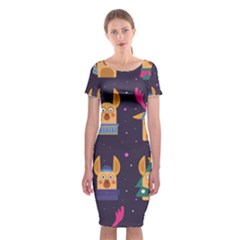 Funny Christmas Pattern With Reindeers Classic Short Sleeve Midi Dress