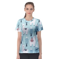 Christmas Tree Cute Lama With Gift Boxes Seamless Pattern Women s Sport Mesh Tee