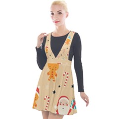 Funny Christmas Pattern Background Plunge Pinafore Velour Dress by Vaneshart