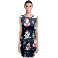 Colourful Funny Christmas Pattern Sleeveless Velvet Midi Dress