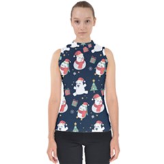 Colourful Funny Christmas Pattern Mock Neck Shell Top by Vaneshart