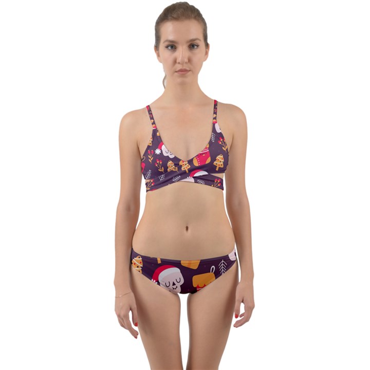 Pattern Christmas Funny Wrap Around Bikini Set