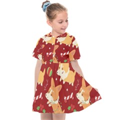 Colorful Funny Christmas Pattern Dog Puppy Kids  Sailor Dress by Vaneshart