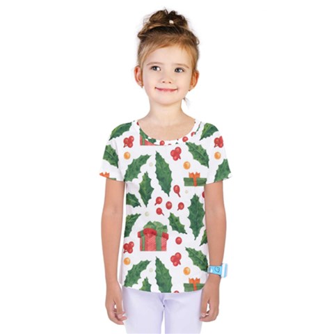 Christmas Seamless Pattern With Holly Red Gift Box Kids  One Piece Tee by Vaneshart