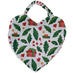 Christmas Seamless Pattern With Holly Red Gift Box Giant Heart Shaped Tote