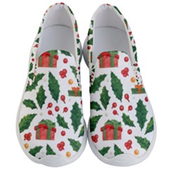 Christmas Seamless Pattern With Holly Red Gift Box Men s Lightweight Slip Ons by Vaneshart