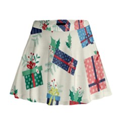 Christmas Gifts Pattern With Flowers Leaves Mini Flare Skirt by Vaneshart