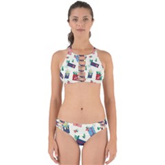 Christmas Gifts Pattern With Flowers Leaves Perfectly Cut Out Bikini Set by Vaneshart