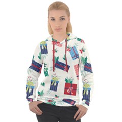 Christmas Gifts Pattern With Flowers Leaves Women s Overhead Hoodie by Vaneshart