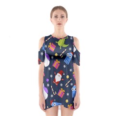 Colorful Funny Christmas Pattern Shoulder Cutout One Piece Dress by Vaneshart