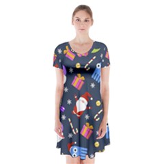 Colorful Funny Christmas Pattern Short Sleeve V-neck Flare Dress by Vaneshart