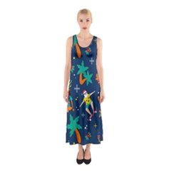 Colorful Funny Christmas Pattern Sleeveless Maxi Dress by Vaneshart