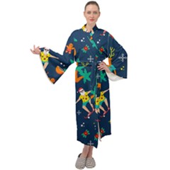 Colorful Funny Christmas Pattern Maxi Velour Kimono by Vaneshart