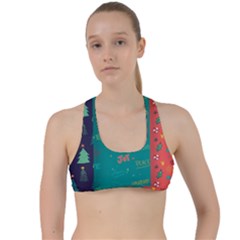 Hand Drawn Christmas Pattern Collection Criss Cross Racerback Sports Bra