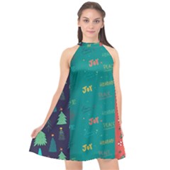 Hand Drawn Christmas Pattern Collection Halter Neckline Chiffon Dress 