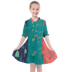 Hand Drawn Christmas Pattern Collection Kids  All Frills Chiffon Dress