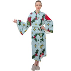 Colorful Funny Christmas Pattern Maxi Velour Kimono by Vaneshart