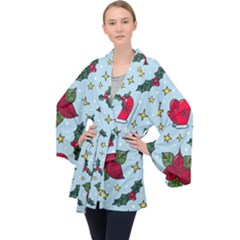 Colorful Funny Christmas Pattern Long Sleeve Velvet Kimono  by Vaneshart