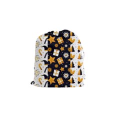 Black Golden Christmas Pattern Collection Drawstring Pouch (small)