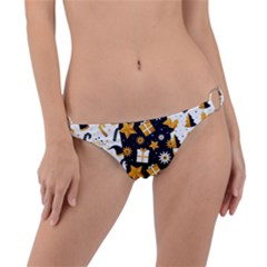 Black Golden Christmas Pattern Collection Ring Detail Bikini Bottom by Vaneshart