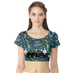 Funny Christmas Pattern Background Short Sleeve Crop Top