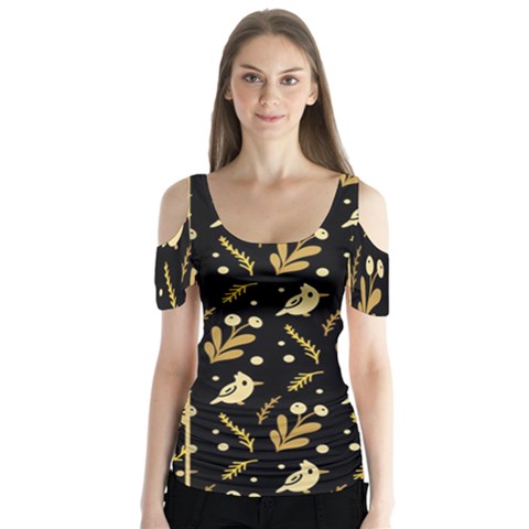 Golden Christmas Pattern Collection Butterfly Sleeve Cutout Tee  by Vaneshart