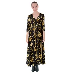 Golden Christmas Pattern Collection Button Up Maxi Dress