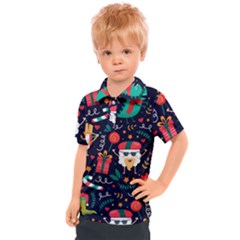 Colorful Funny Christmas Pattern Kids  Polo Tee