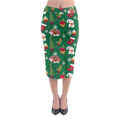 Colorful Funny Christmas Pattern Green Midi Pencil Skirt by Vaneshart