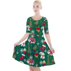 Colorful Funny Christmas Pattern Green Quarter Sleeve A-line Dress by Vaneshart