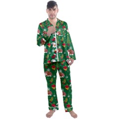 Colorful Funny Christmas Pattern Green Men s Satin Pajamas Long Pants Set by Vaneshart